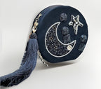 DAFNE Italy New Rare Star Round Clutch W/chain Quilted Suede Crystal Embellished