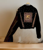 RARE Vintage Crosswalk LA  Gold Studded Black Denim Jacket Medium Embroidered
