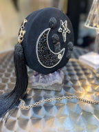 DAFNE Italy New Rare Star Round Clutch W/chain Quilted Suede Crystal Embellished