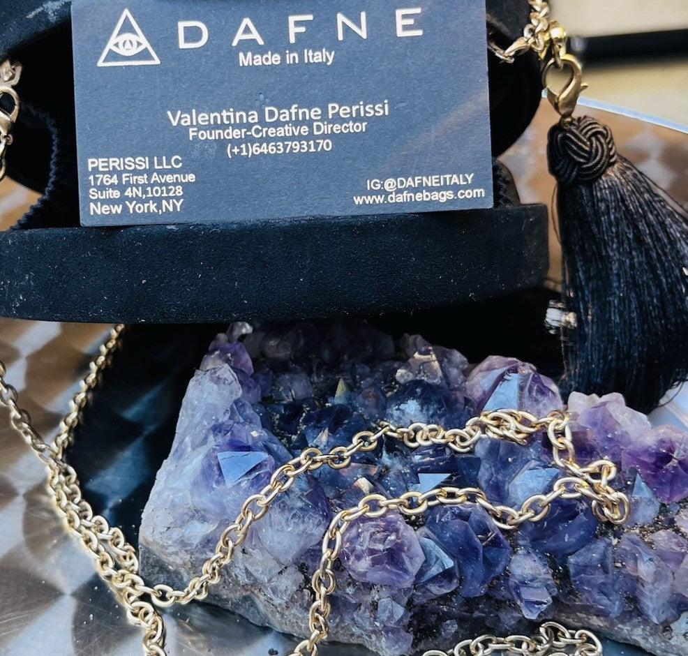 DAFNE Italy New Rare Star Round Clutch W/chain Quilted Suede Crystal Embellished