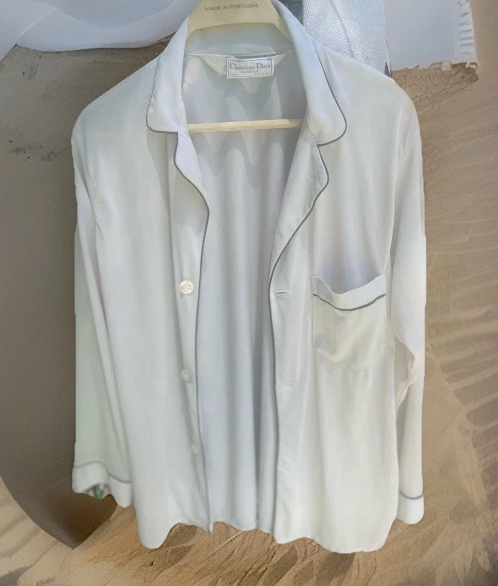 Vintage Christian Dior Monsieur SZ M Unisex Pale Blue /off White Classic Shirt