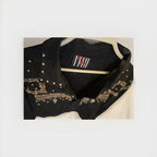 RARE Vintage Crosswalk LA  Gold Studded Black Denim Jacket Medium Embroidered