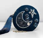DAFNE Italy New Rare Star Round Clutch W/chain Quilted Suede Crystal Embellished