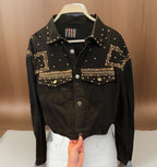 RARE Vintage Crosswalk LA  Gold Studded Black Denim Jacket Medium Embroidered