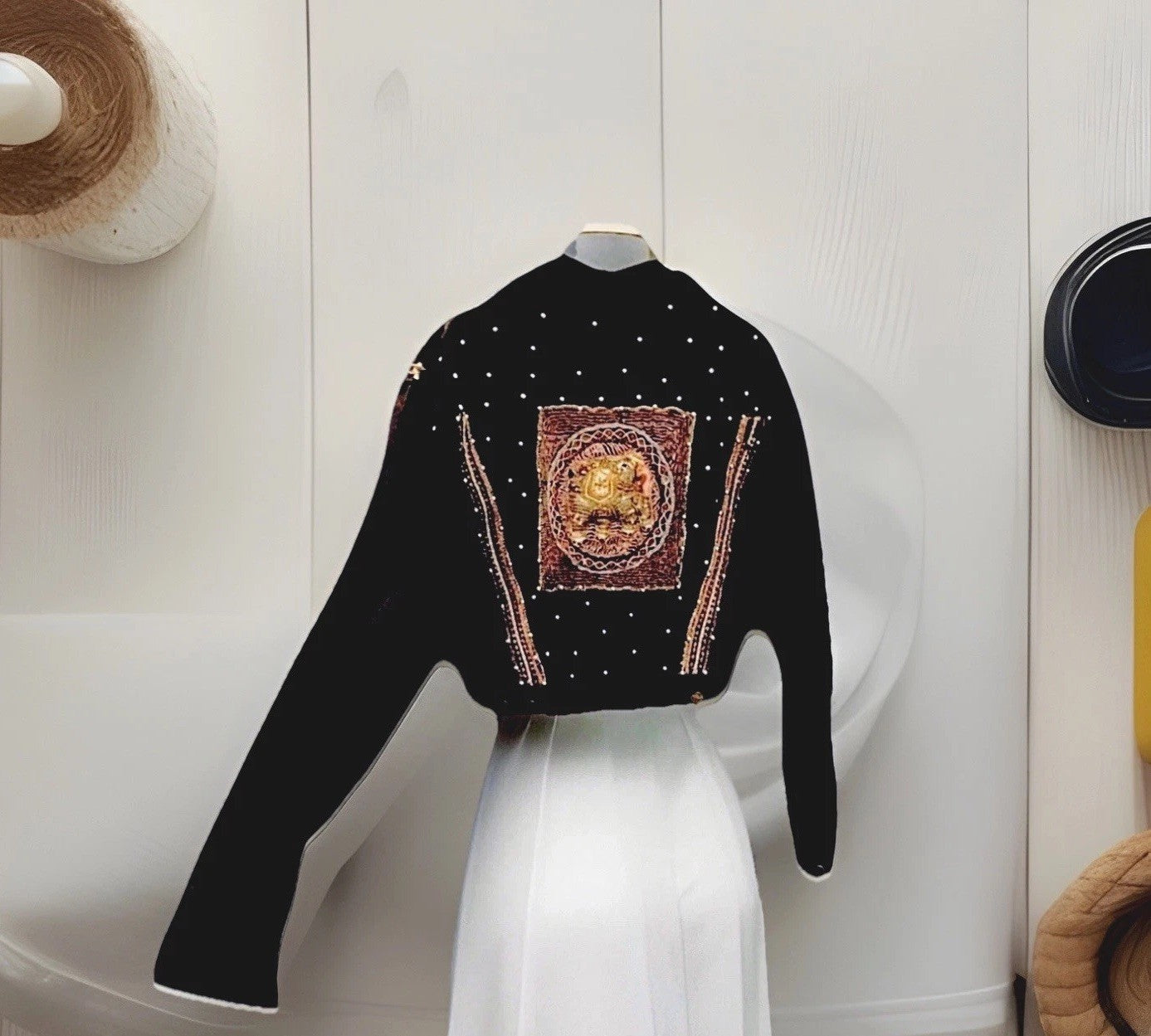 RARE Vintage Crosswalk LA  Gold Studded Black Denim Jacket Medium Embroidered