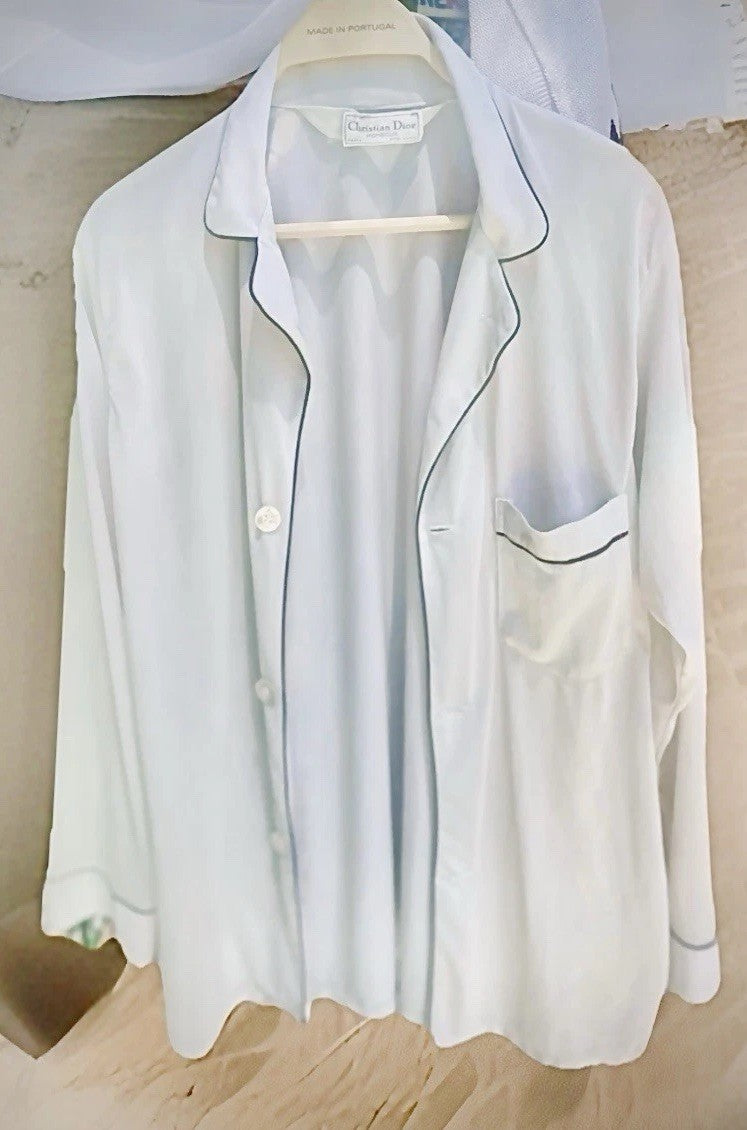Vintage Christian Dior Monsieur SZ M Unisex Pale Blue /off White Classic Shirt